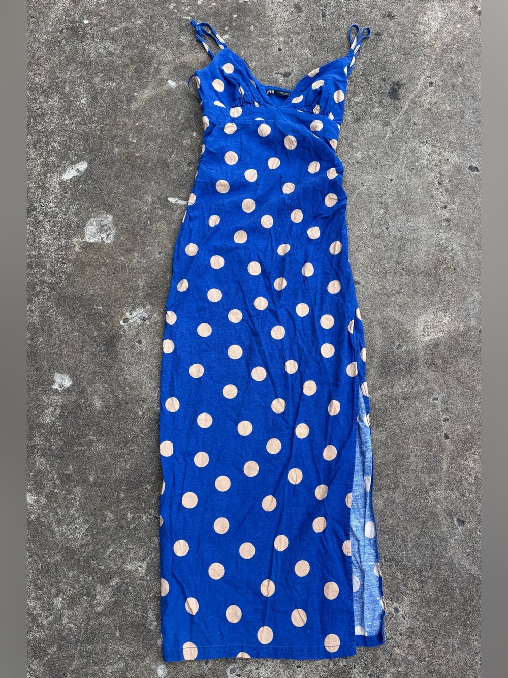 Zara Royal Blue Maxi dress with Beige Polka Dots